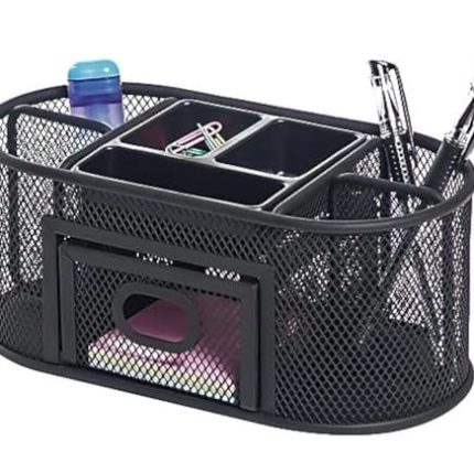Desk Caddy Organizer. Pen Holder Caddy for Desk. Desk Top Organizer Caddy. 7-Compartment. Mesh Wire. Black